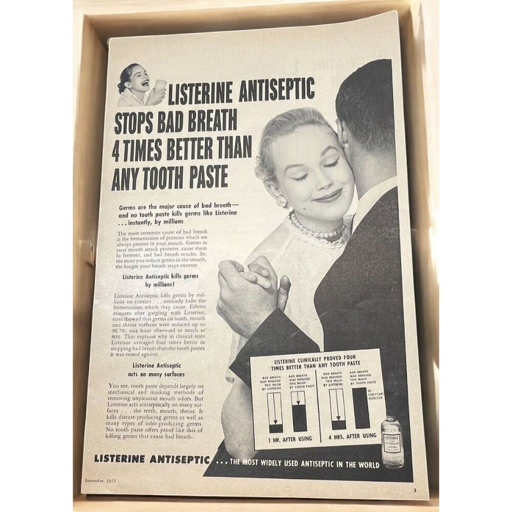 Listerine Mouthwash Vintage Print Ad 1950s Dancing Couple Antiseptic Kills Germs